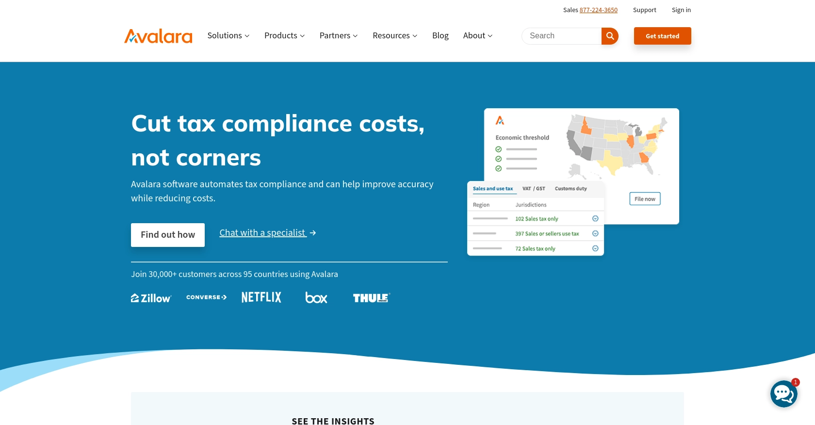 Avalara homepage