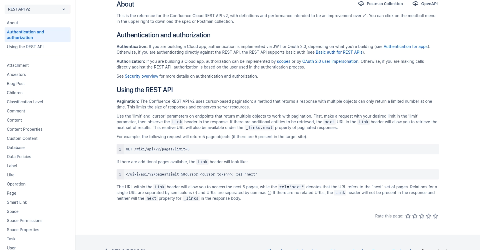 Confluence authentication documentation page.