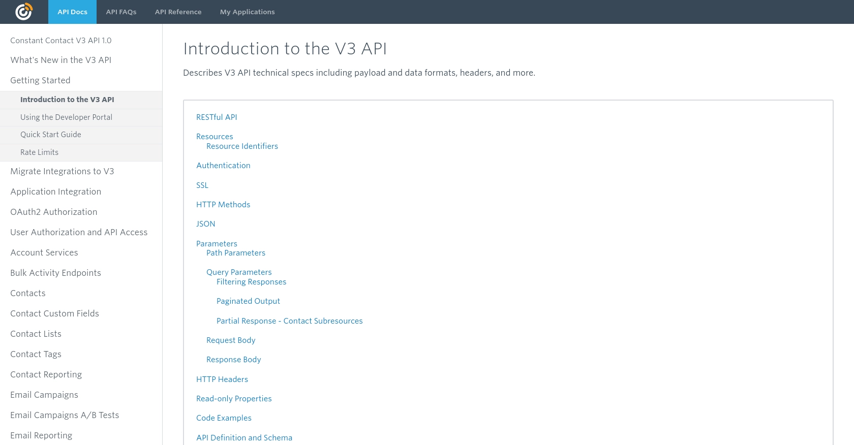 Constant Contact authentication documentation page.