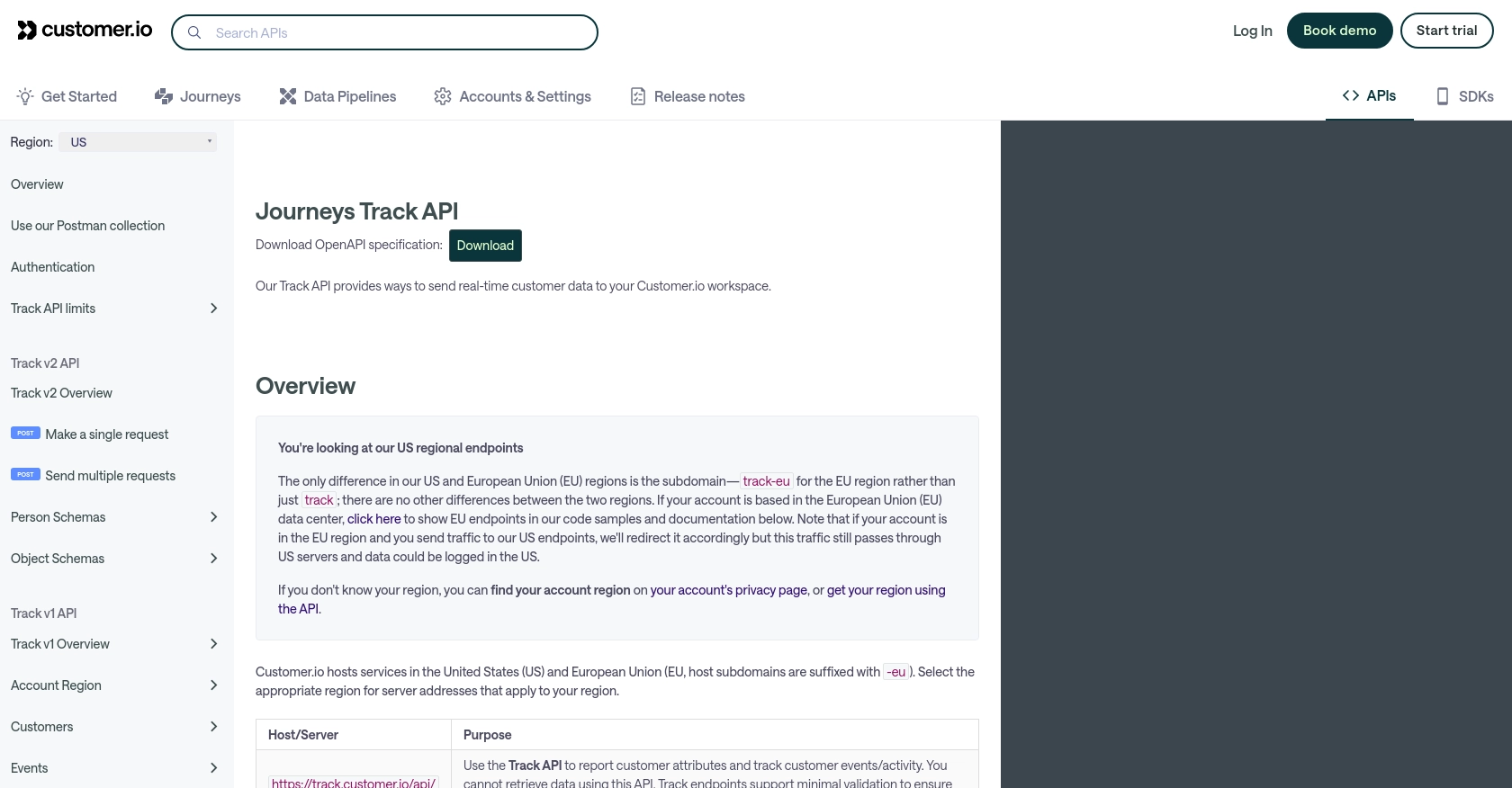 Customer.io Track authentication documentation page.