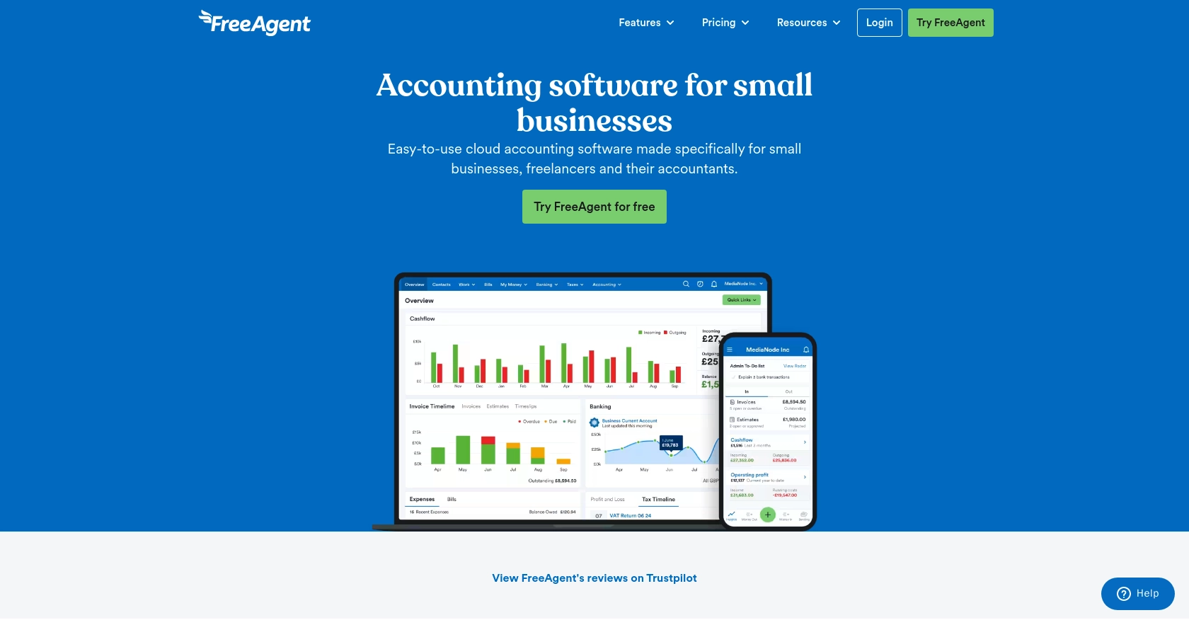 FreeAgent homepage