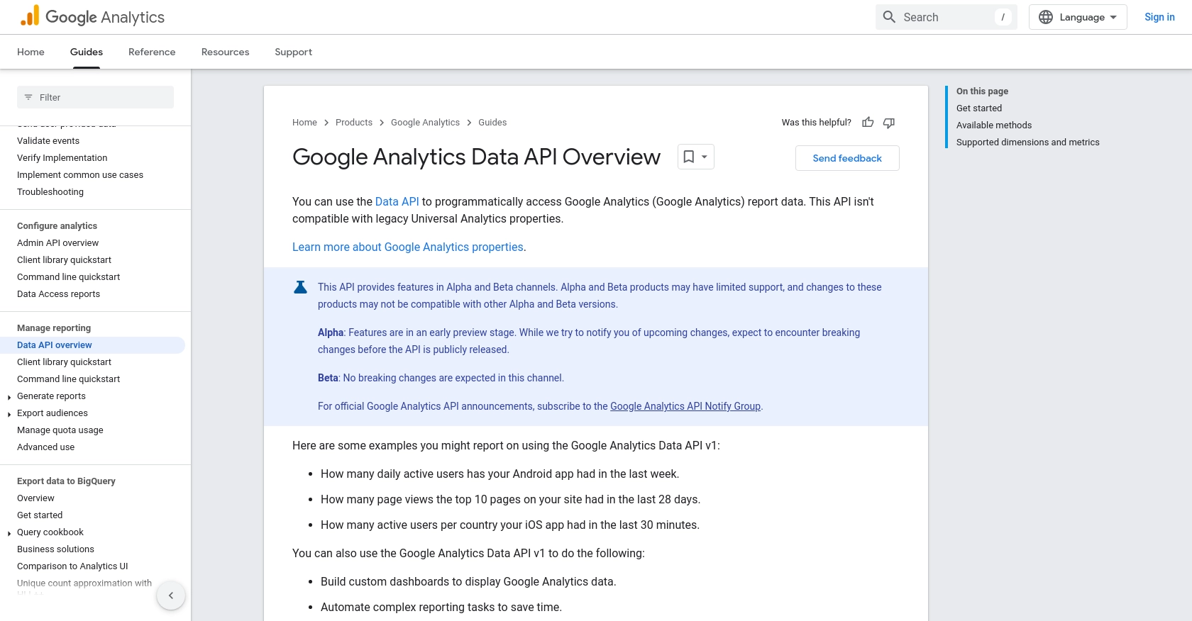 Google Analytics authentication documentation page.