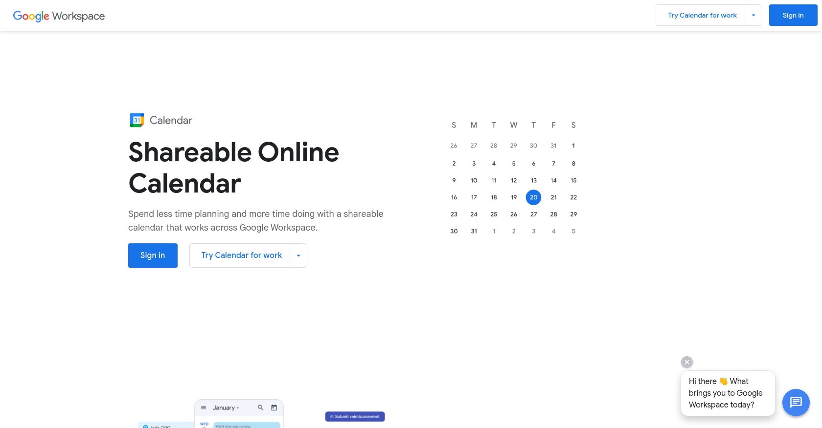 Google Calendar homepage