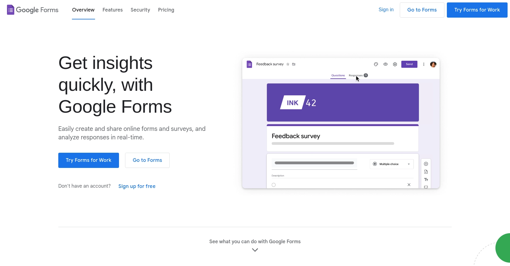 Google Forms homepage