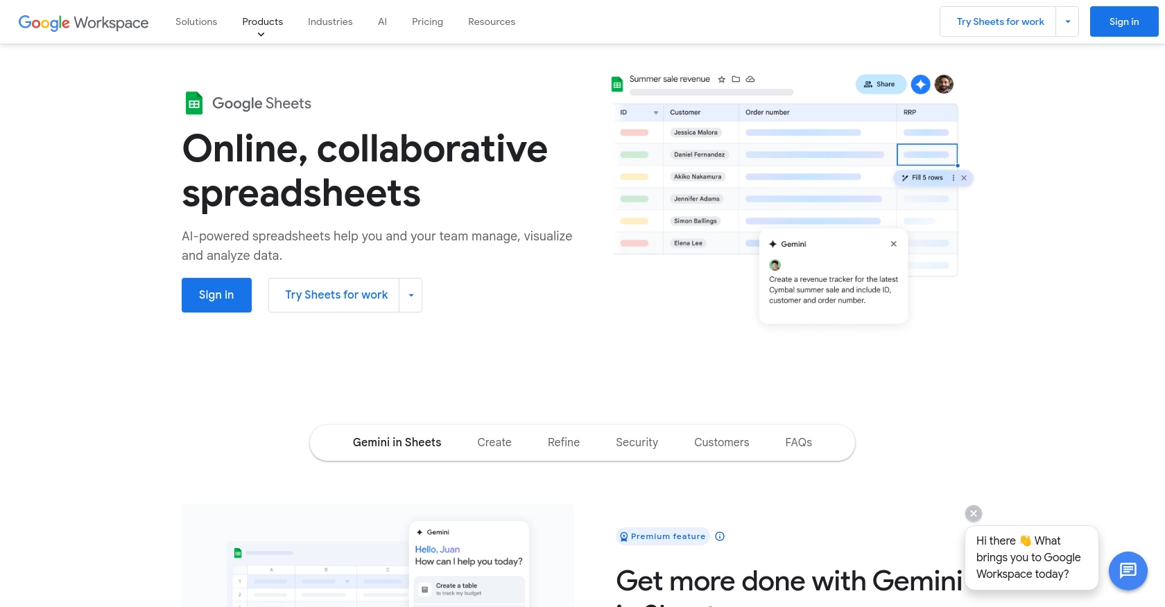 Google Sheets homepage