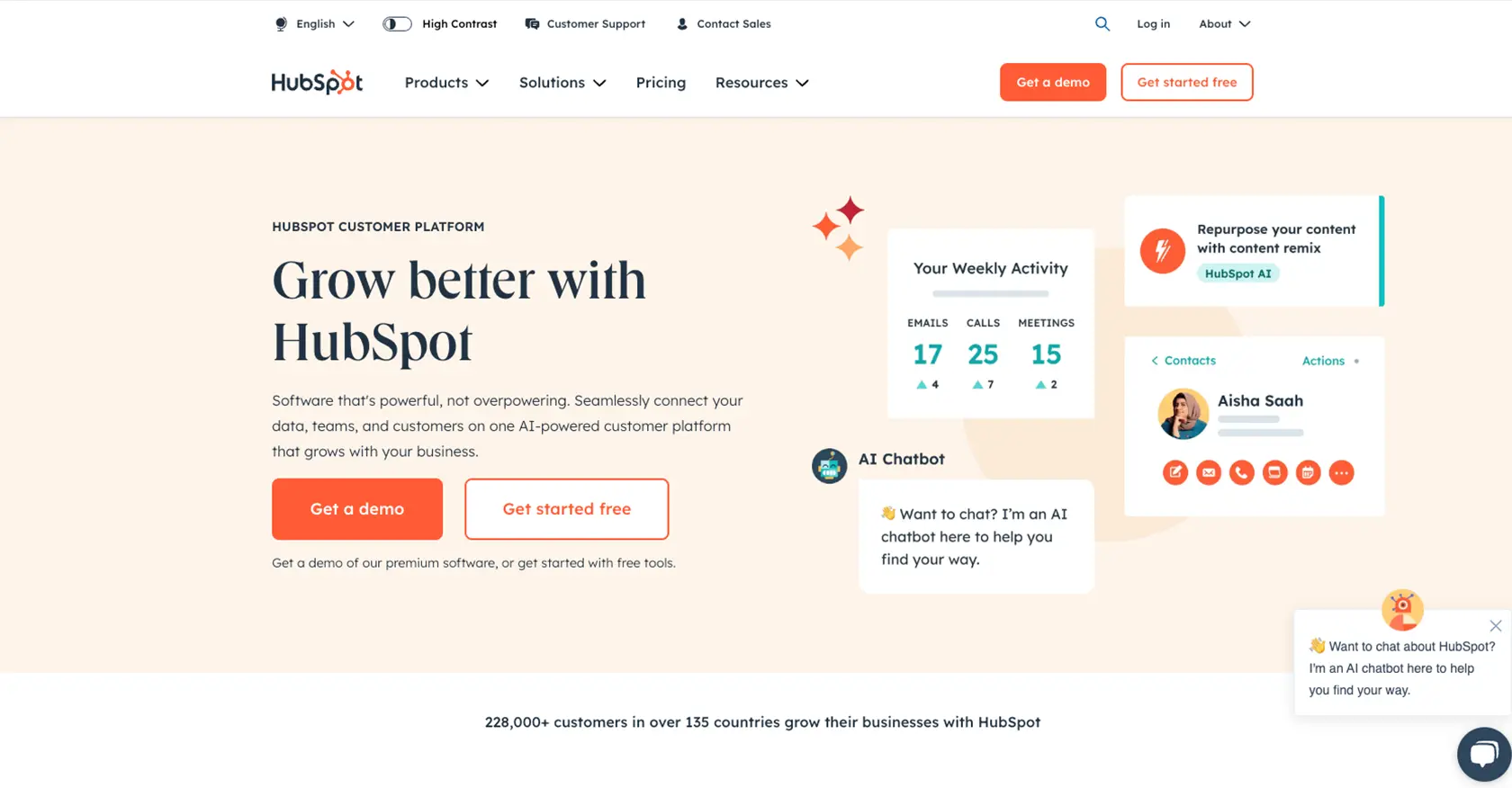 Hubspot homepage