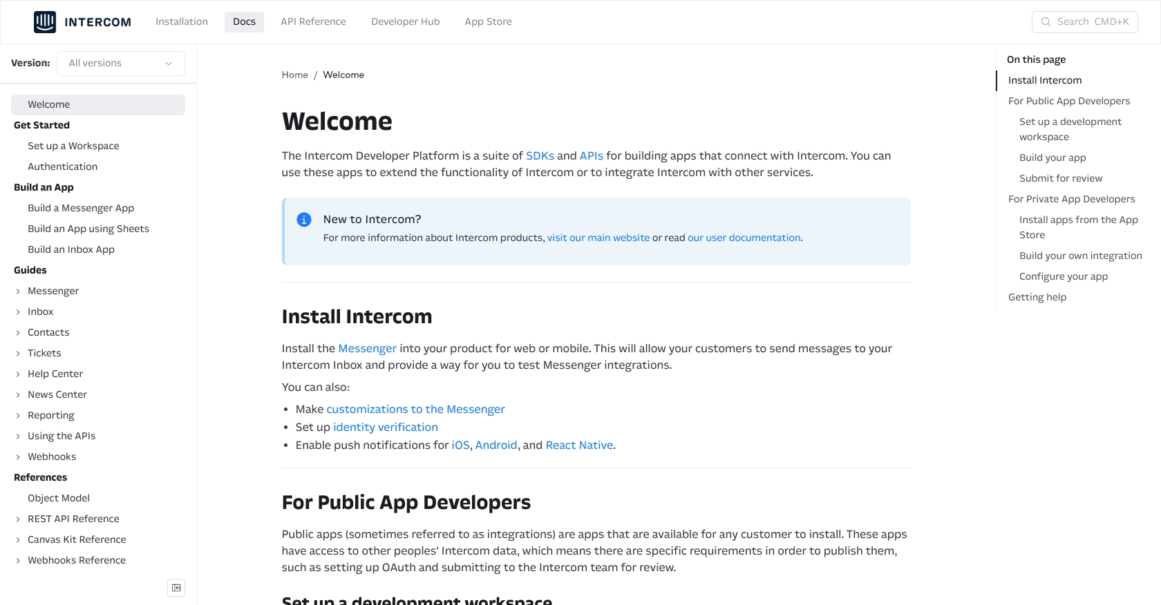 Intercom authentication documentation page.