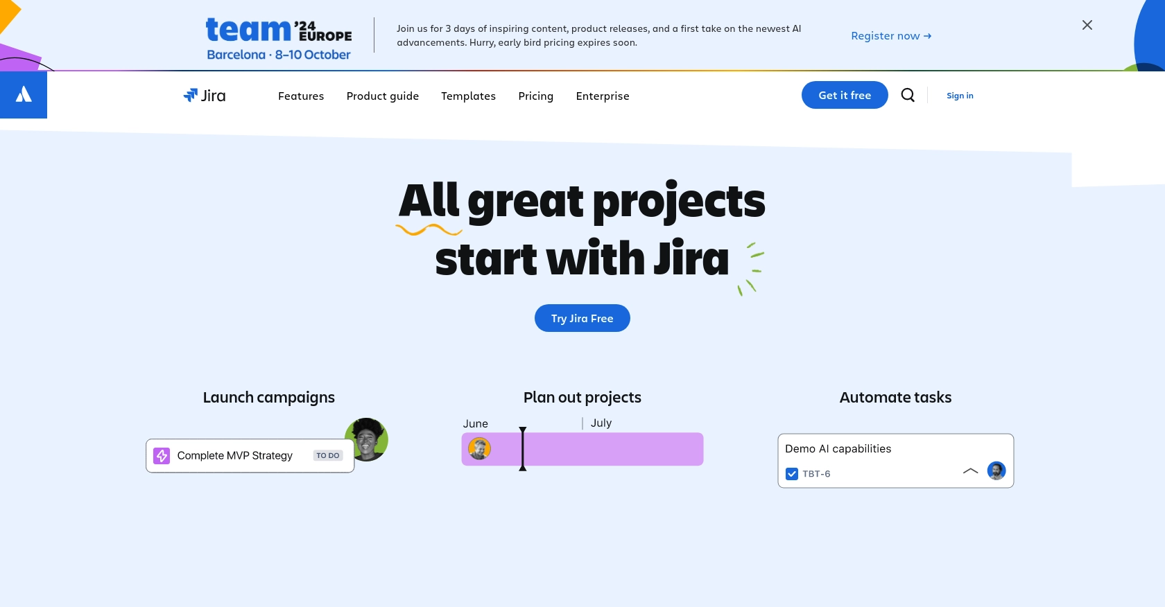 Jira homepage