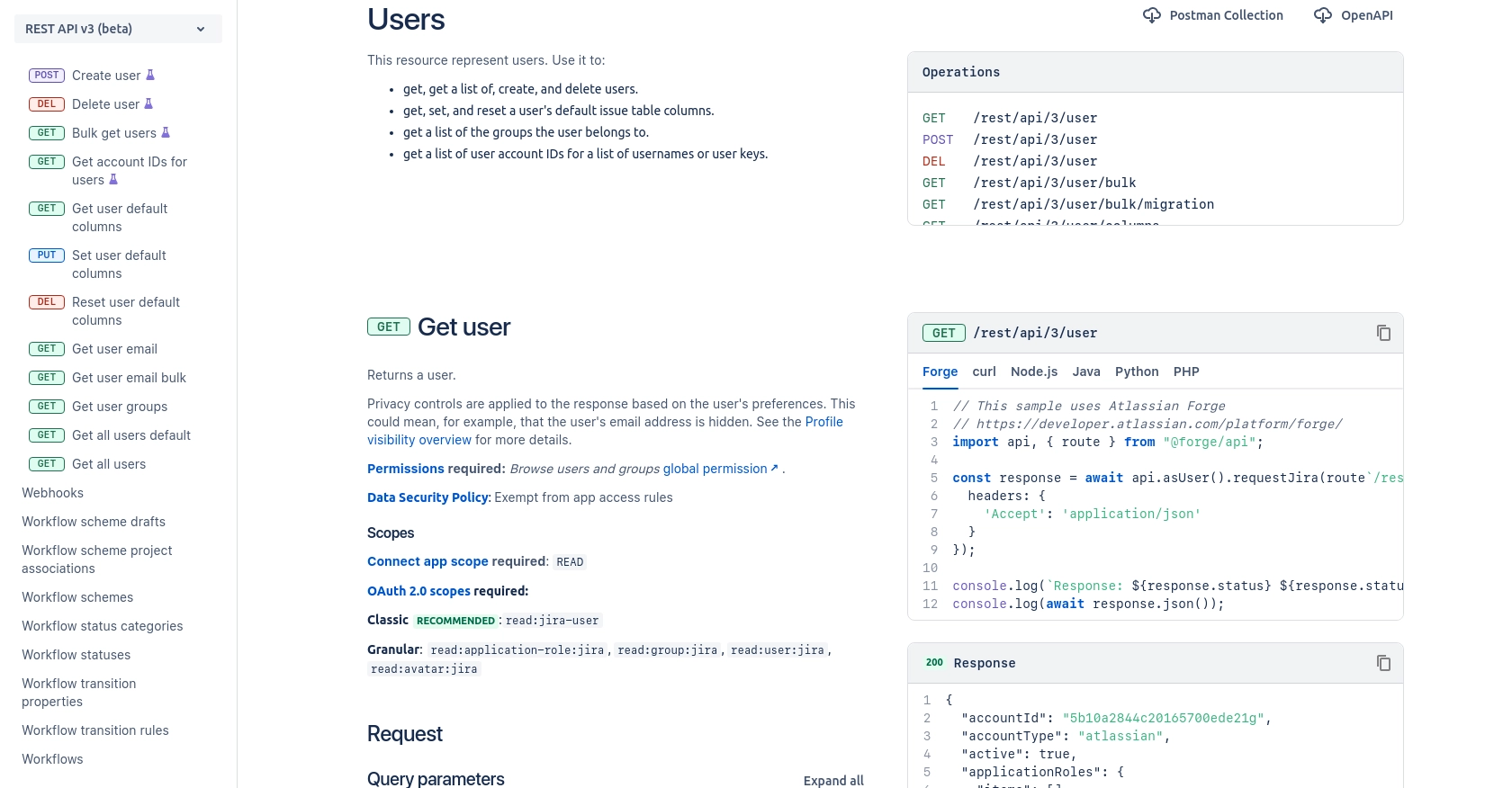 Jira API call documentation page.