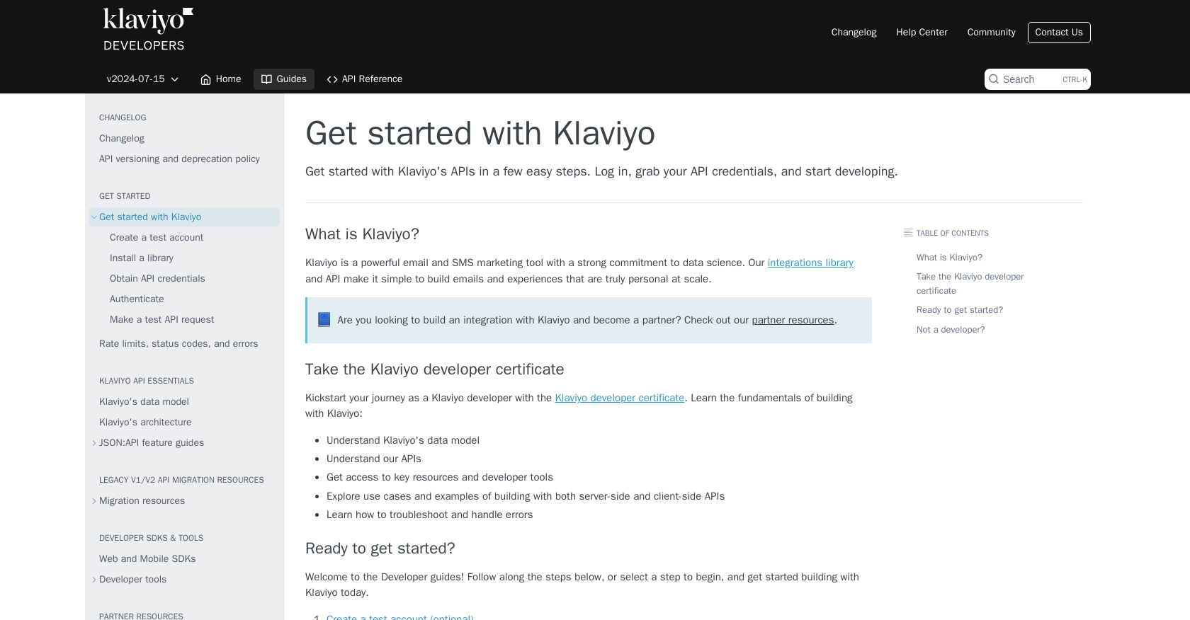 Klaviyo authentication documentation page.