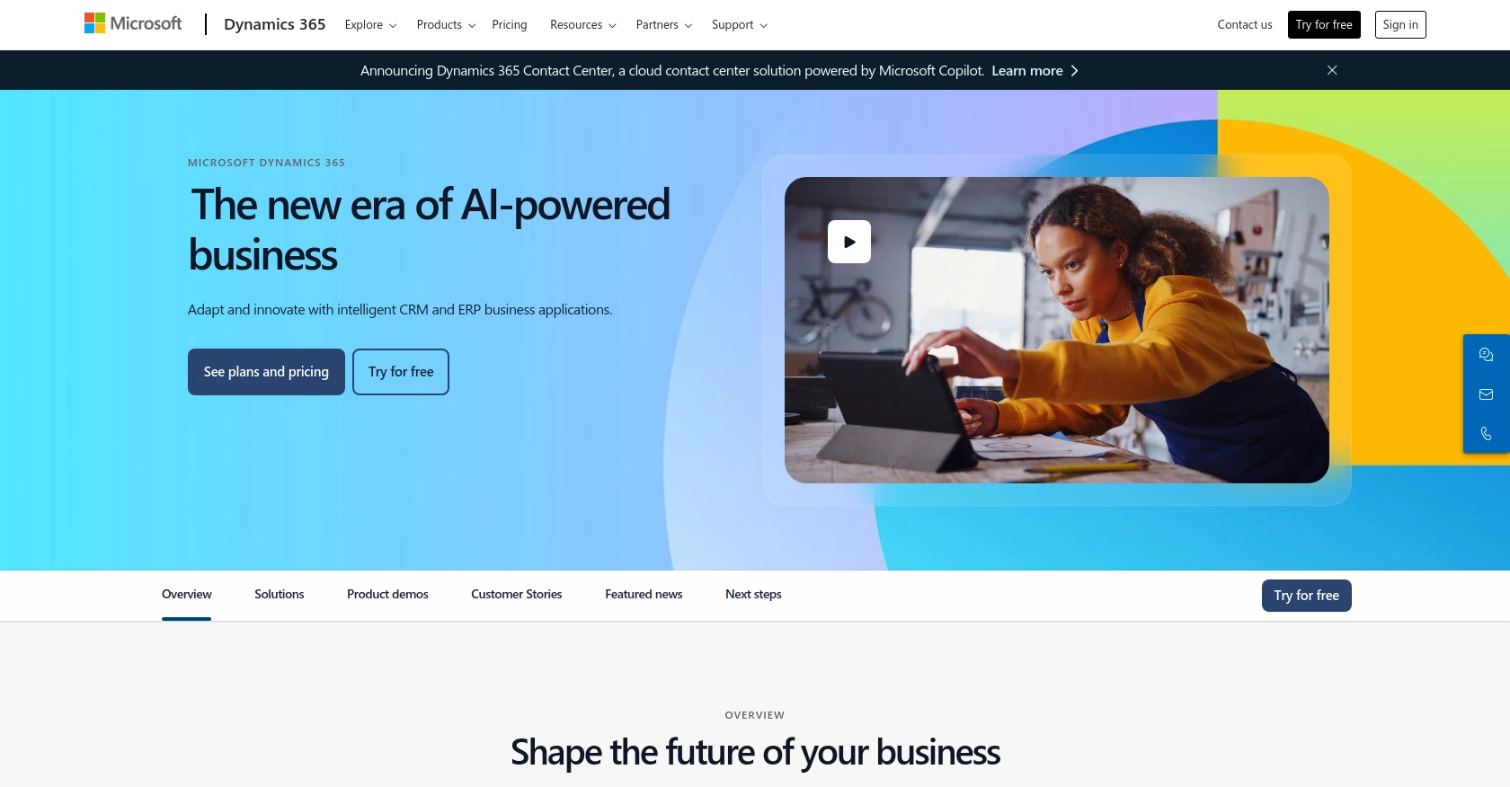 Microsoft Dynamics 365 homepage