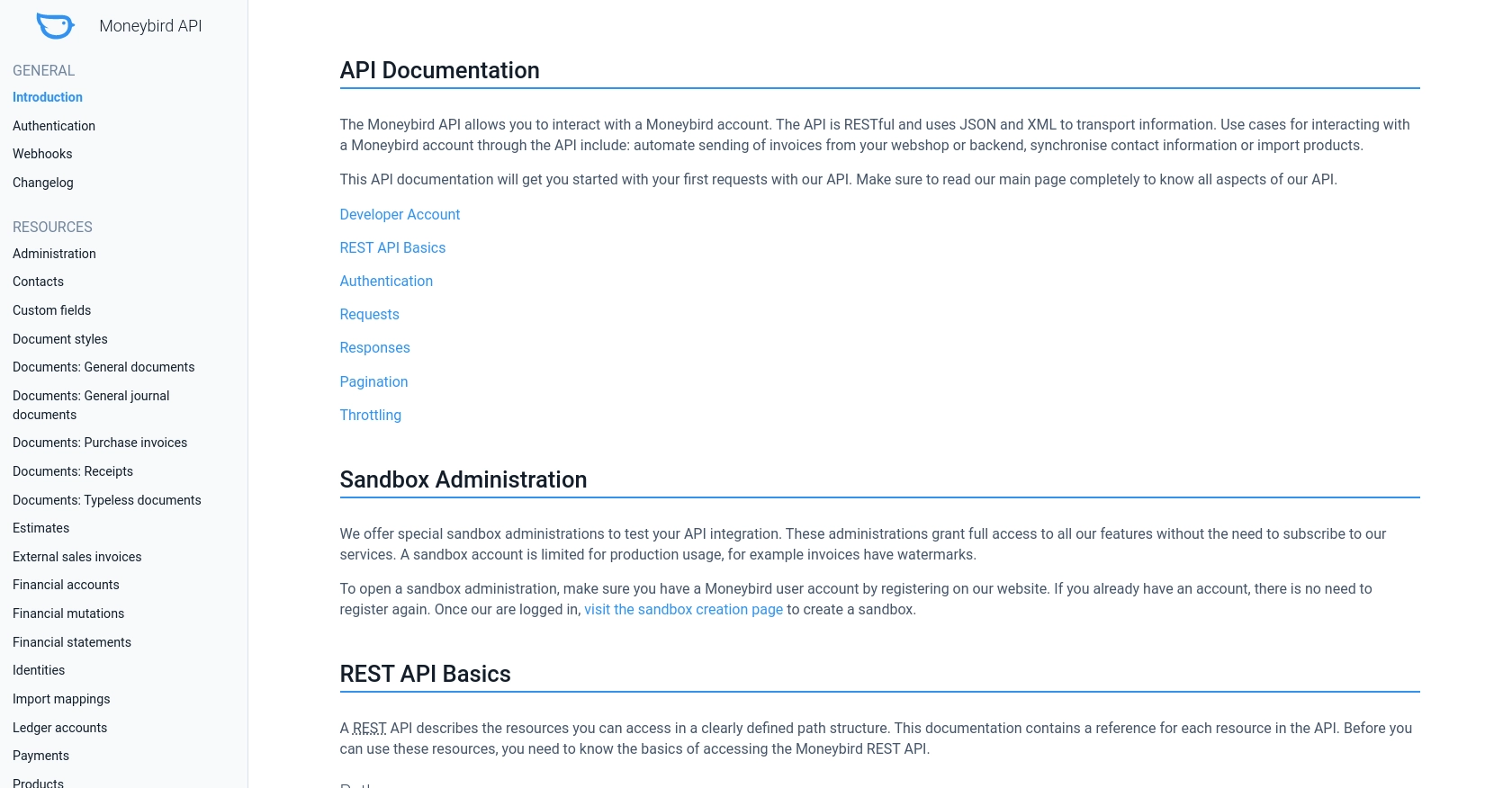 Moneybird authentication documentation page.