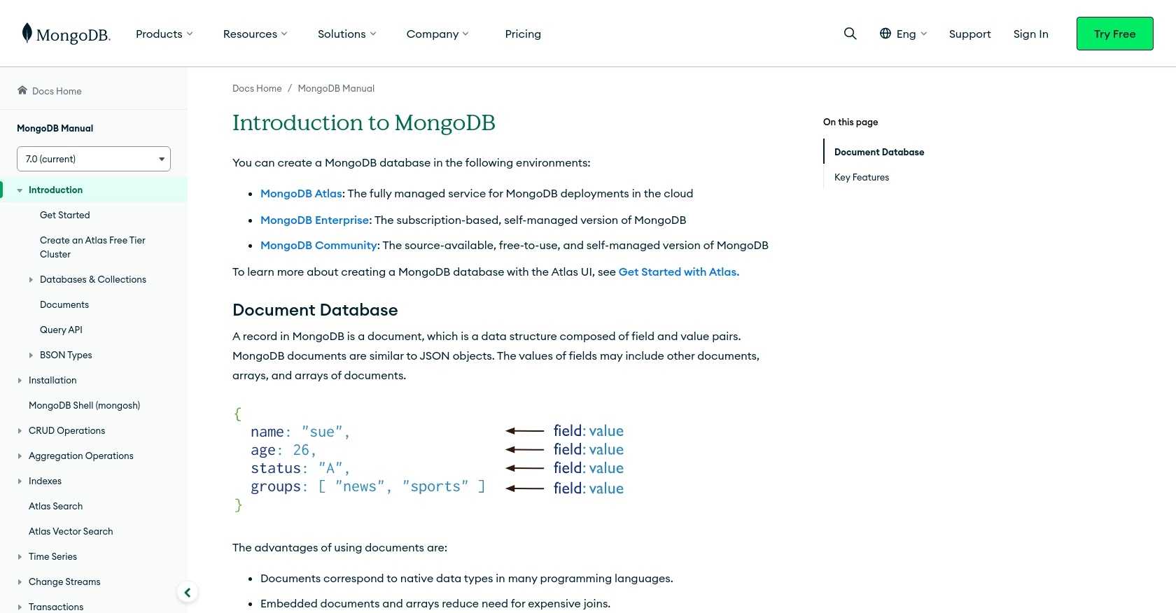 MongoDB authentication documentation page.