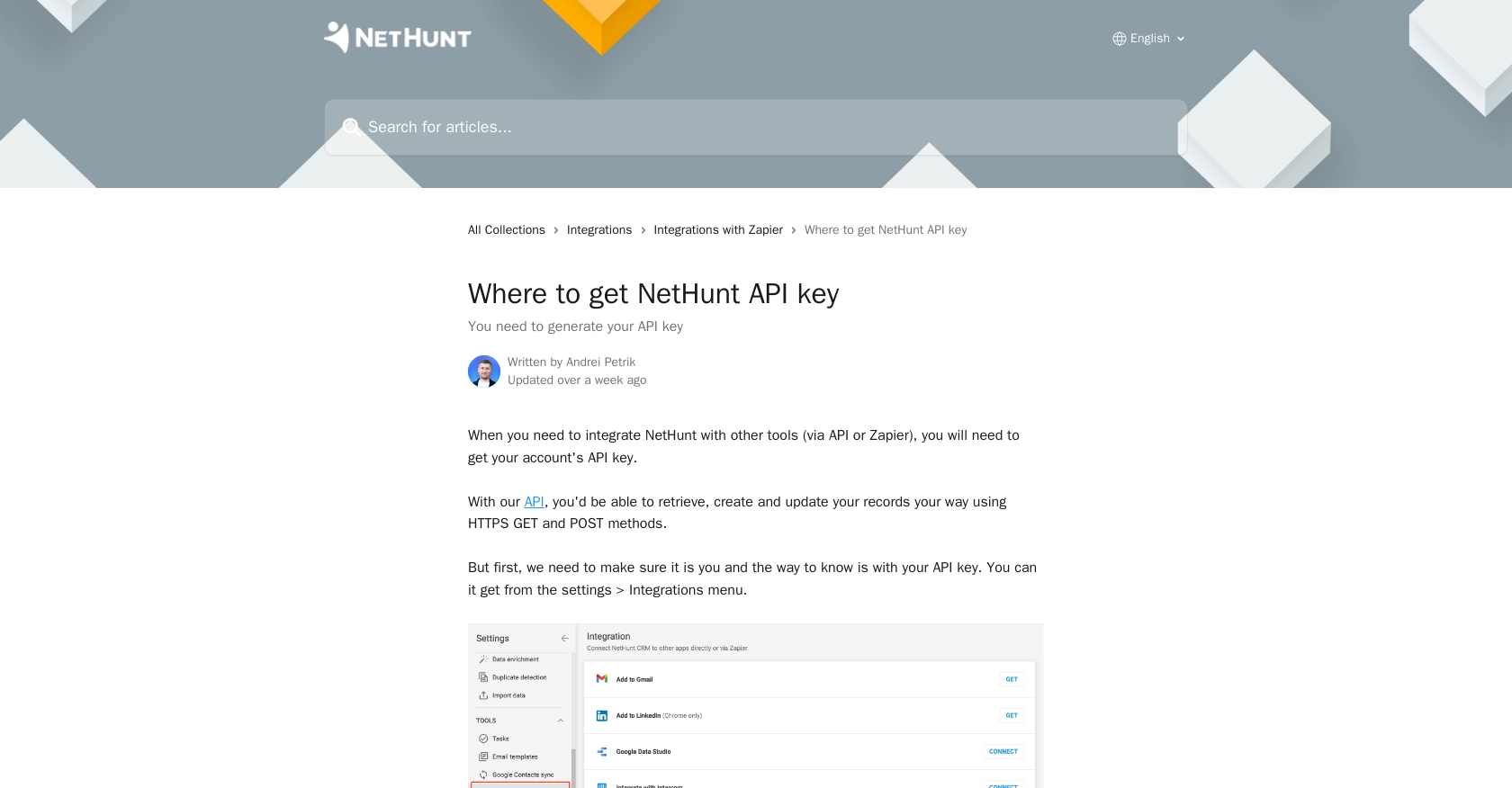 NetHunt authentication documentation page.