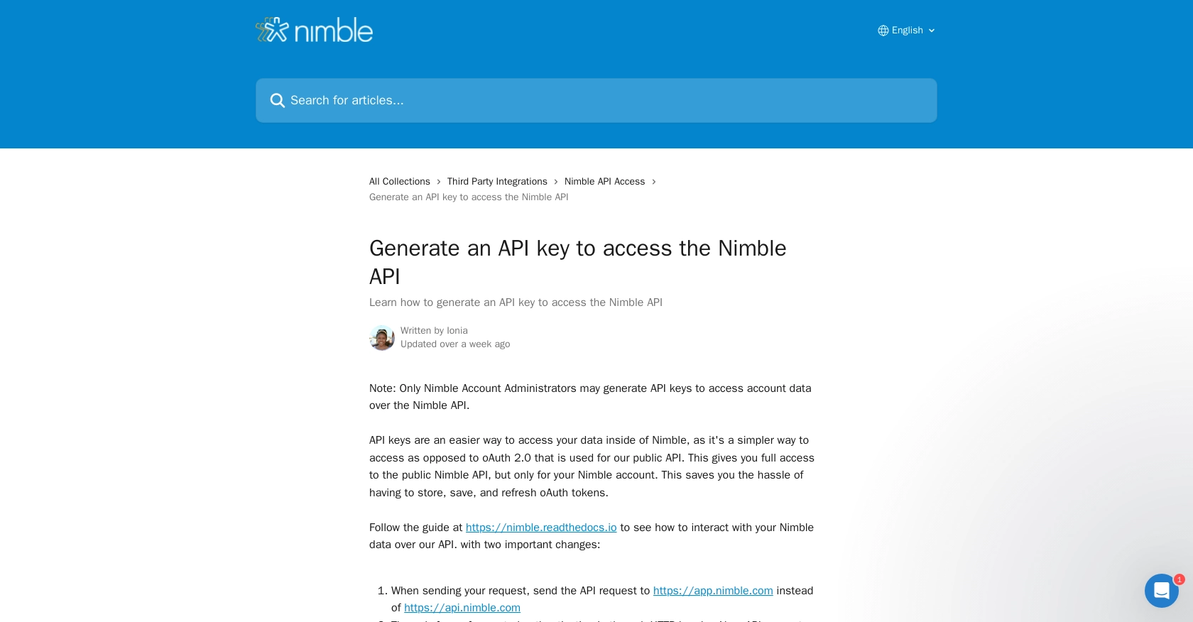 Nimble authentication documentation page.