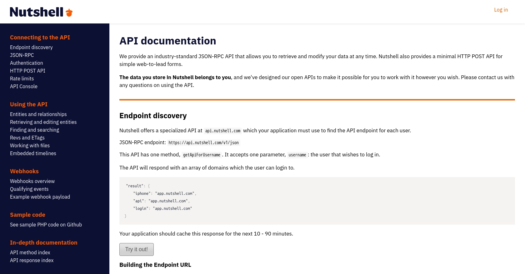 Nutshell authentication documentation page.