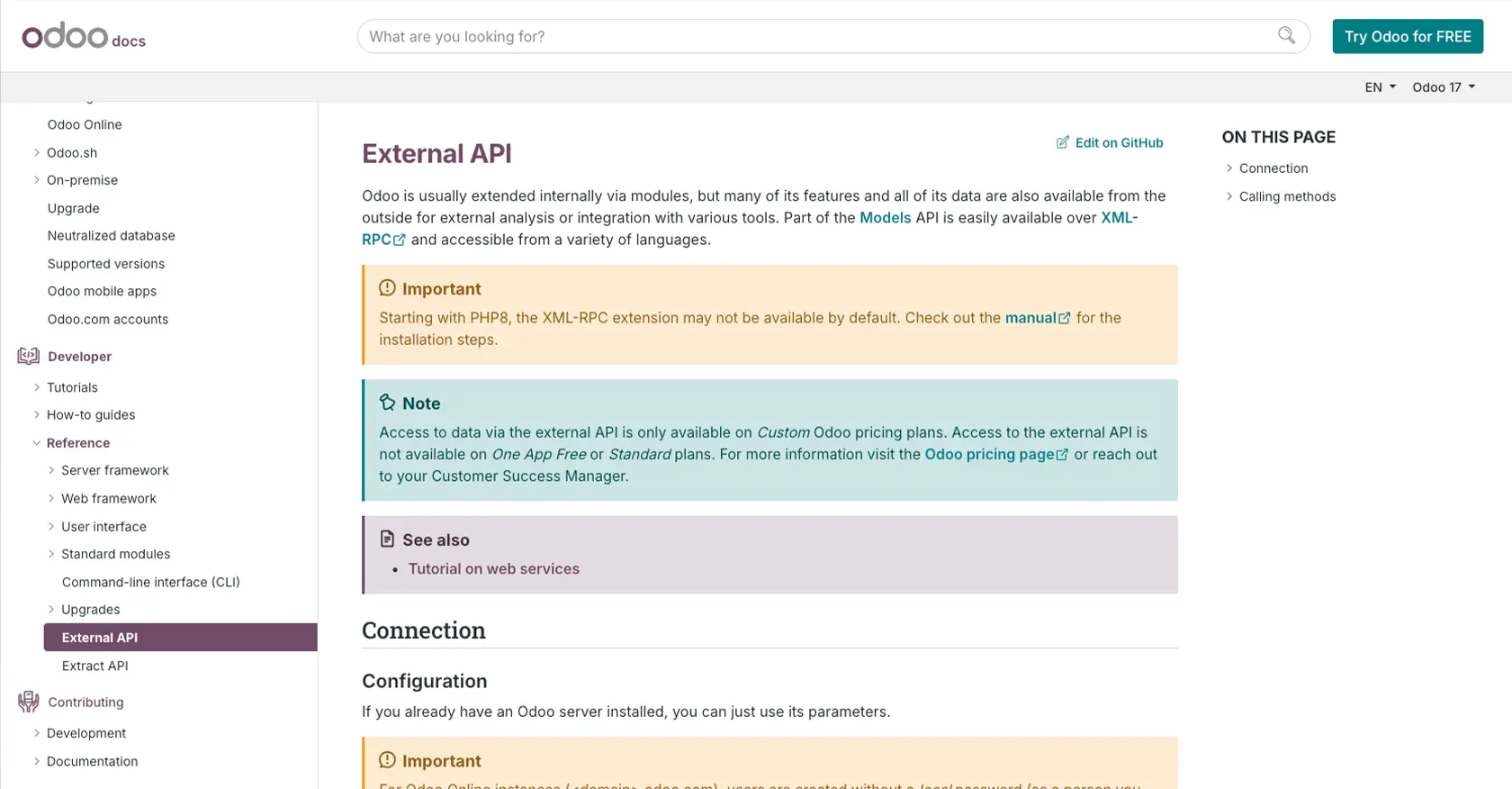 Odoo Online authentication documentation page.