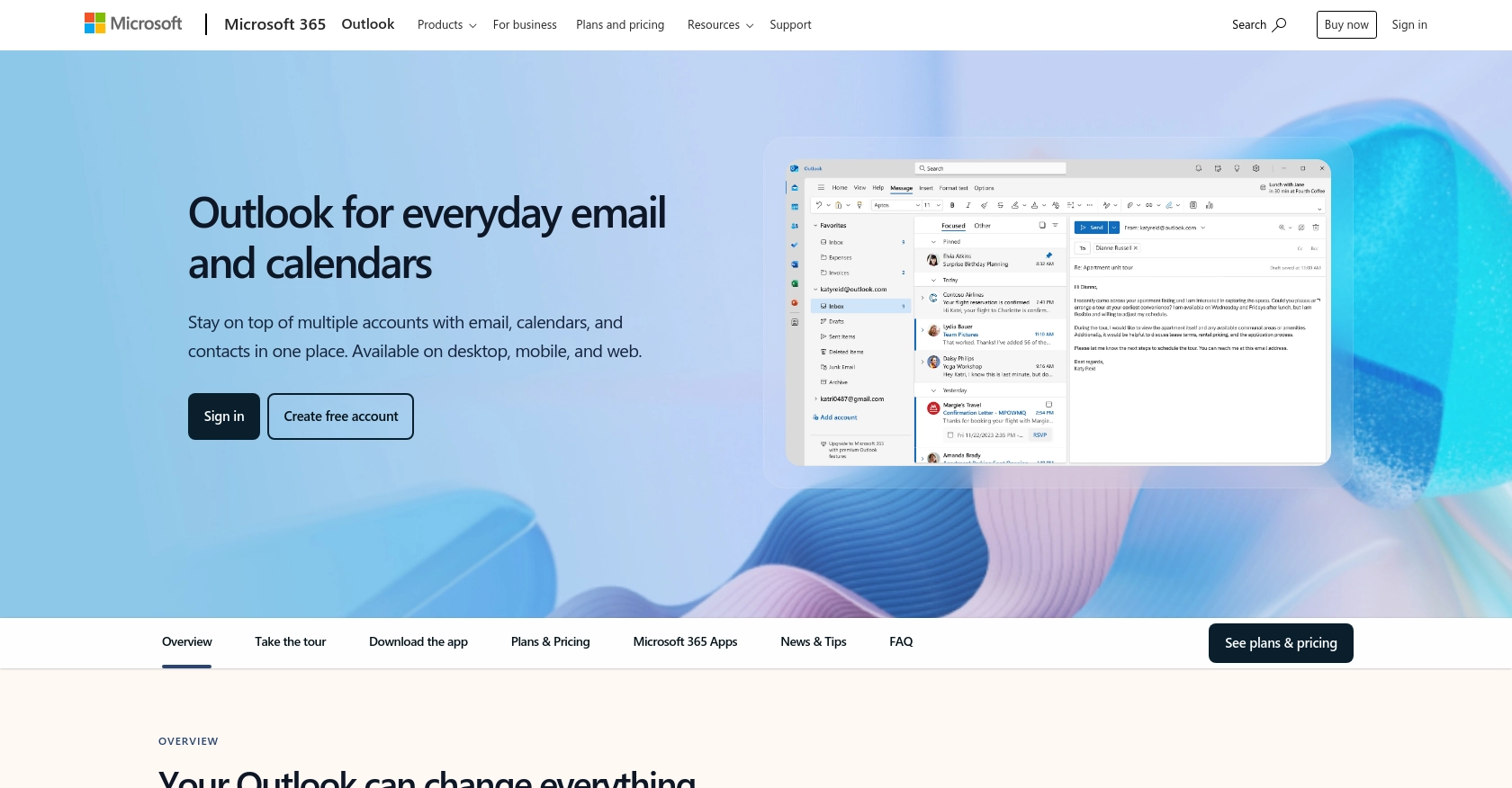 Outlook homepage