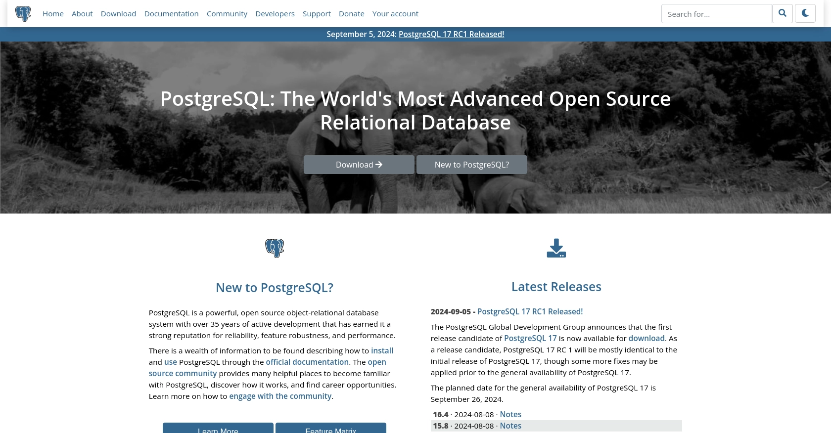 Postgres homepage