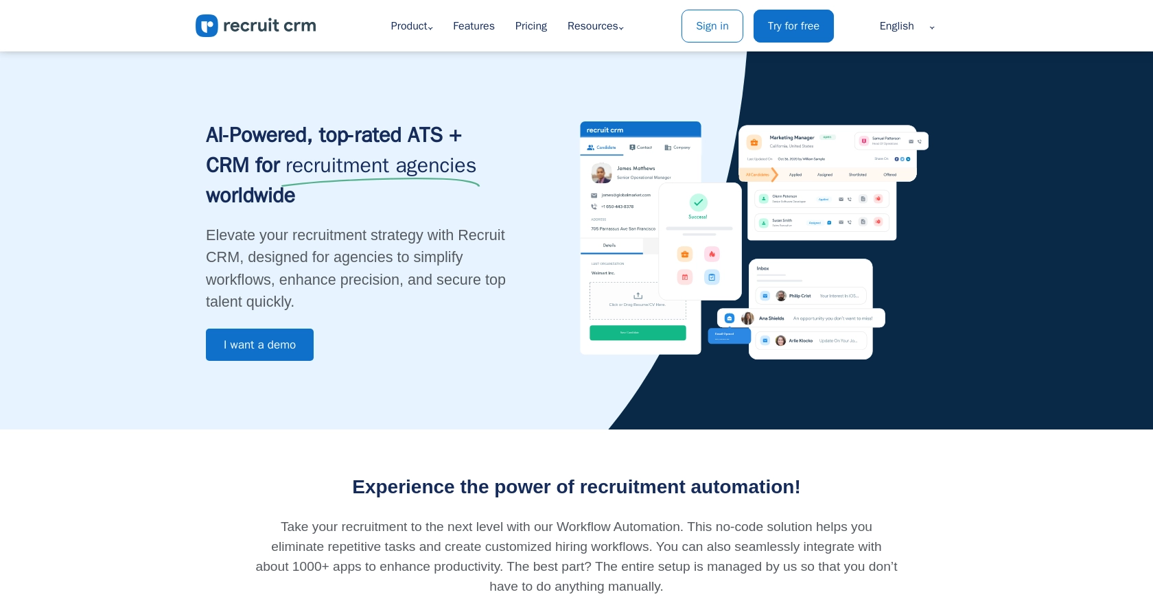 Recruit CRM homepage