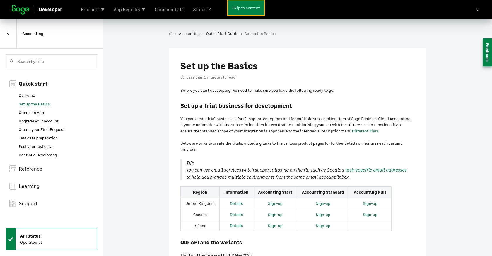 Sage Accounting authentication documentation page.