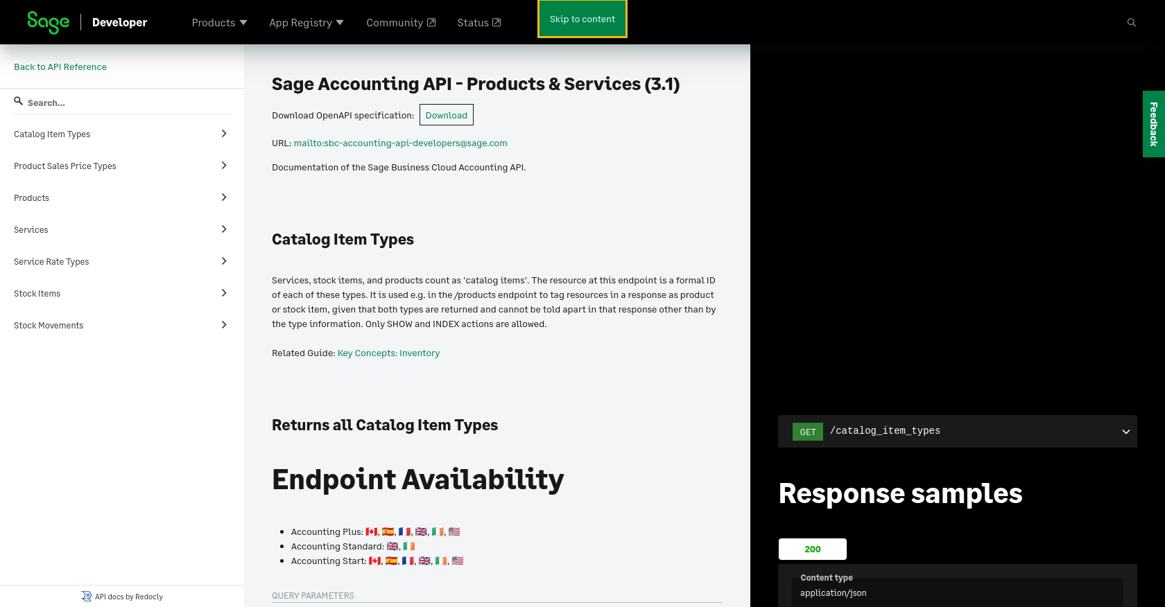 Sage Accounting API call documentation page.