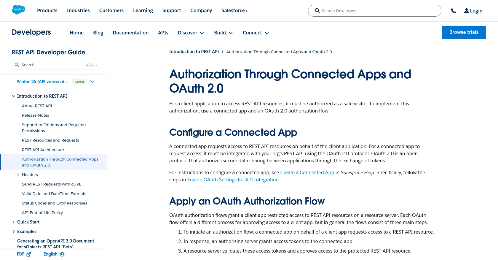 Salesforce authentication documentation page.