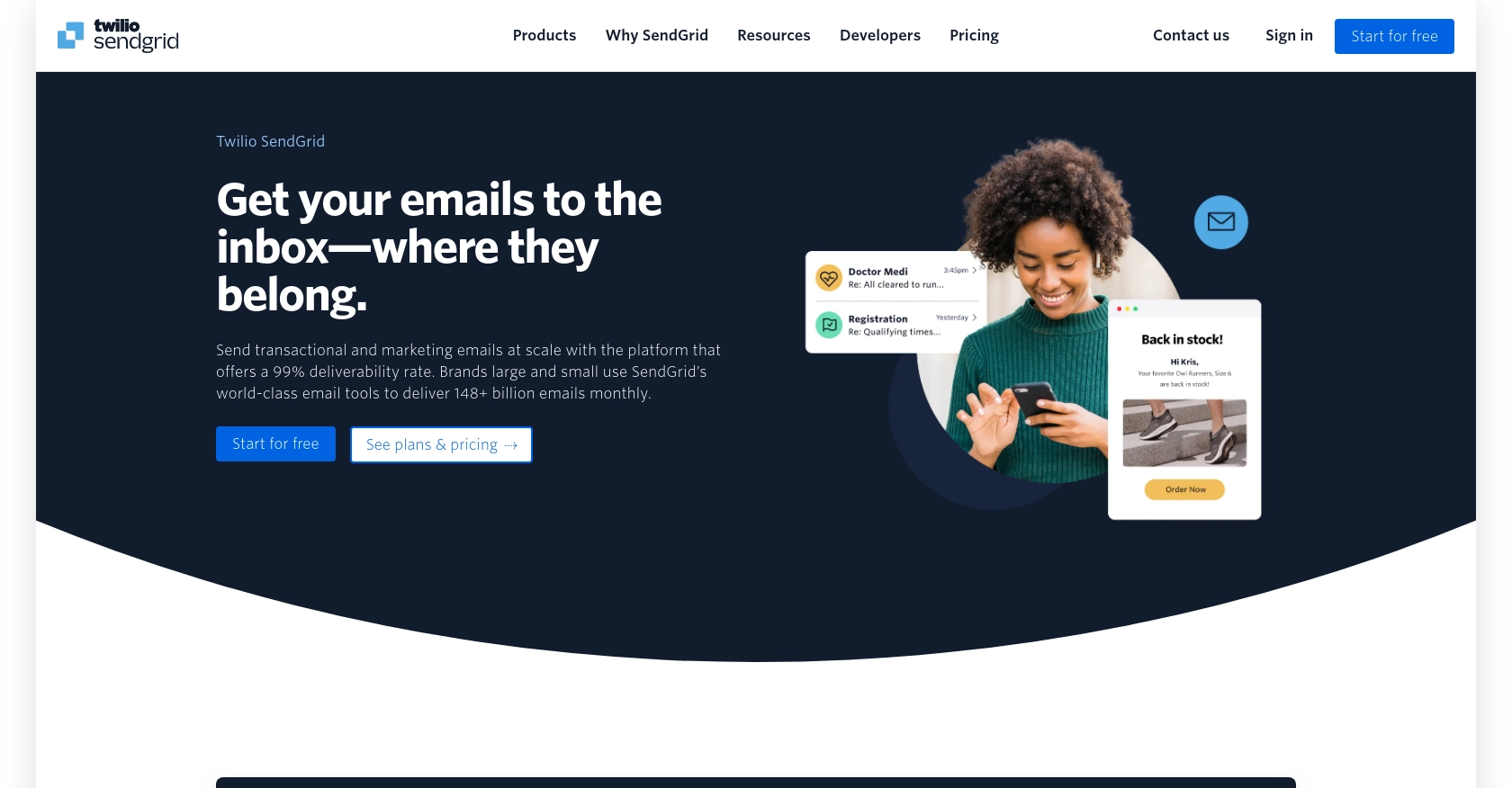 SendGrid homepage