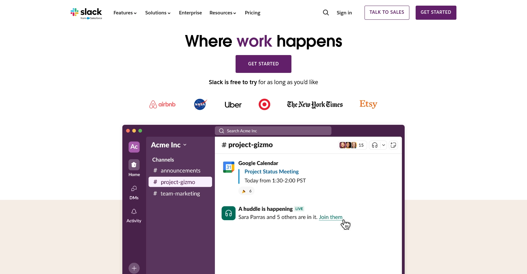 Slack homepage