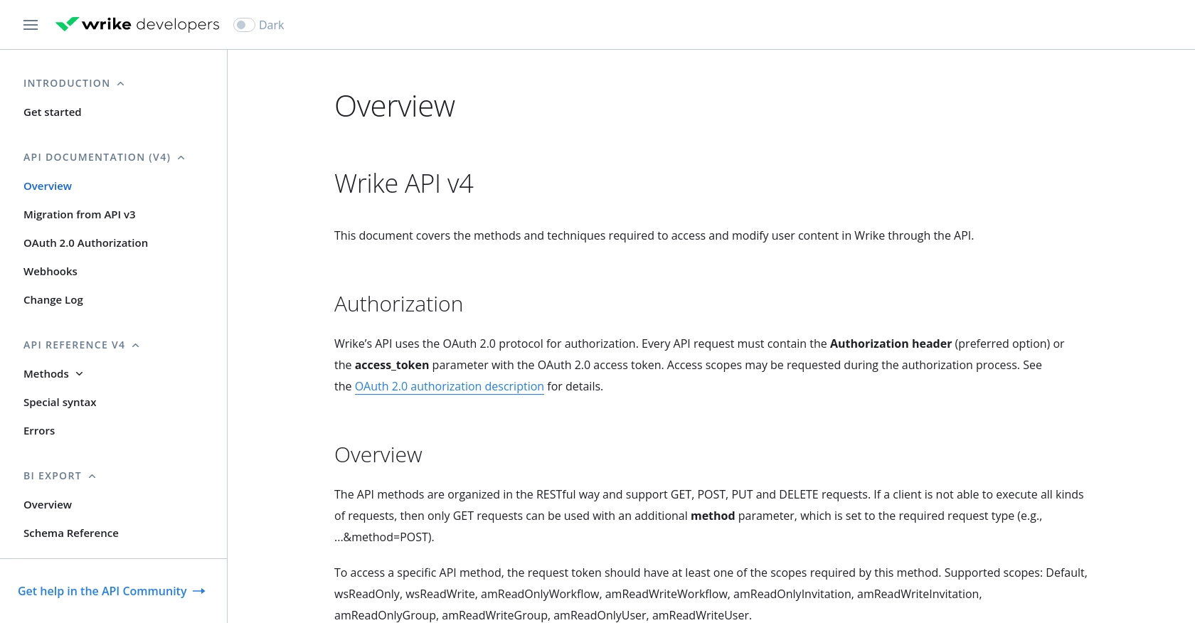 Wrike authentication documentation page.