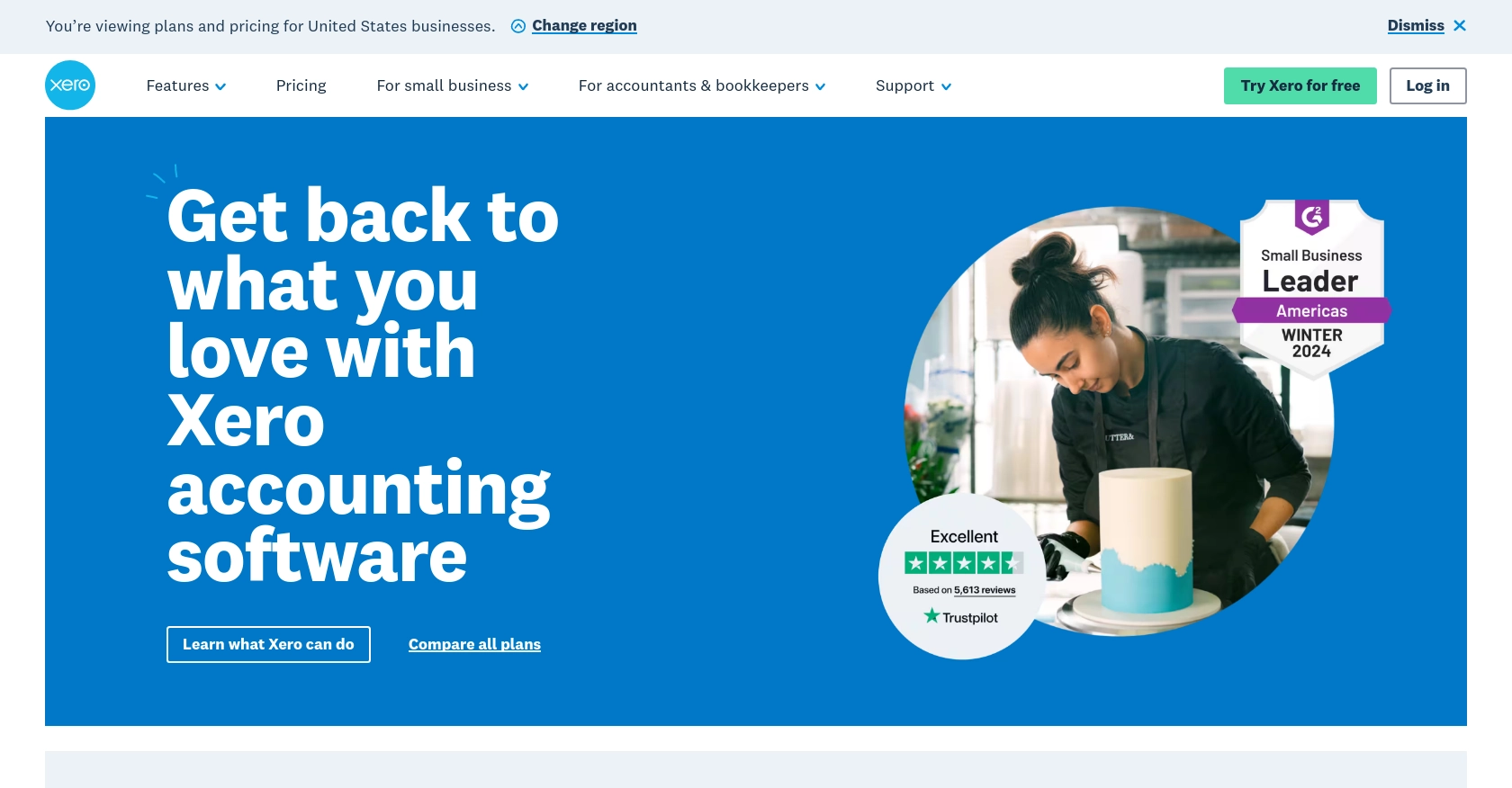 Xero homepage