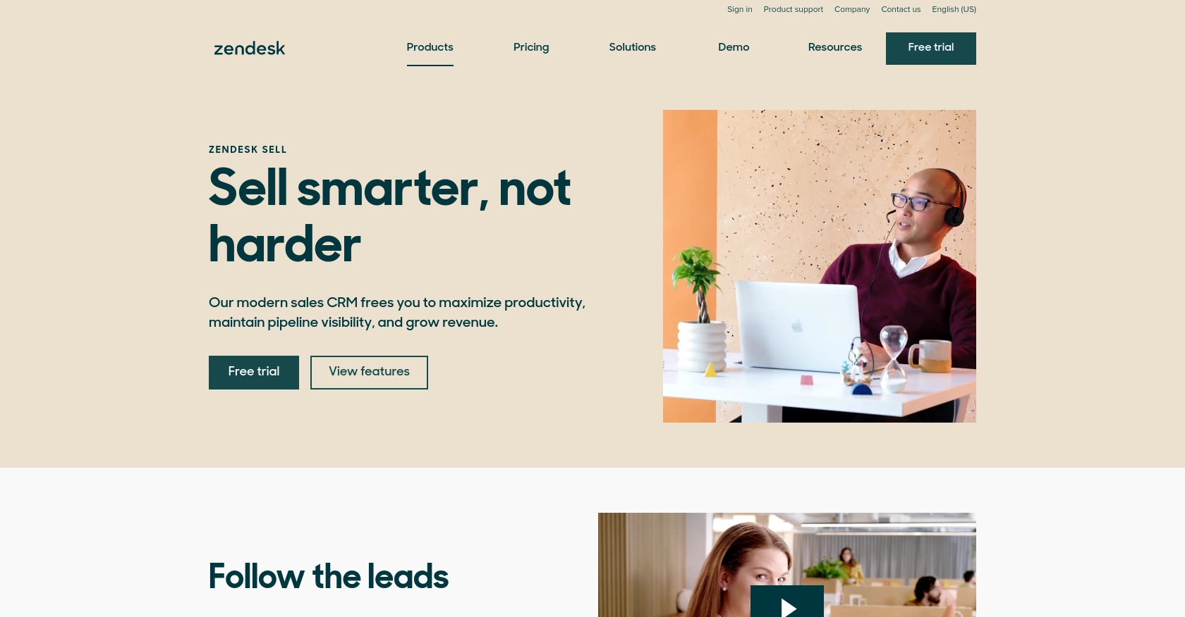 Zendesk Sell homepage